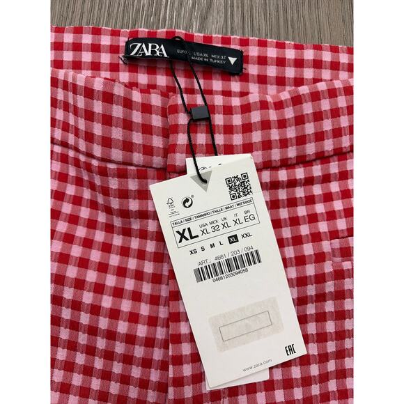 ZARA Red Houndstooth Flared Pants Women’s XL NWT High Rise Stretch Trouser - Picture 2 of 6